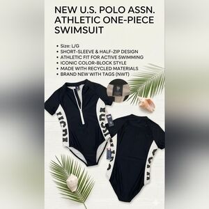 New U.S. Polo Assn. Athletic One-Piece Swimsuit Size L